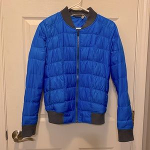 Athleta blue bomber jacket. Super cute!